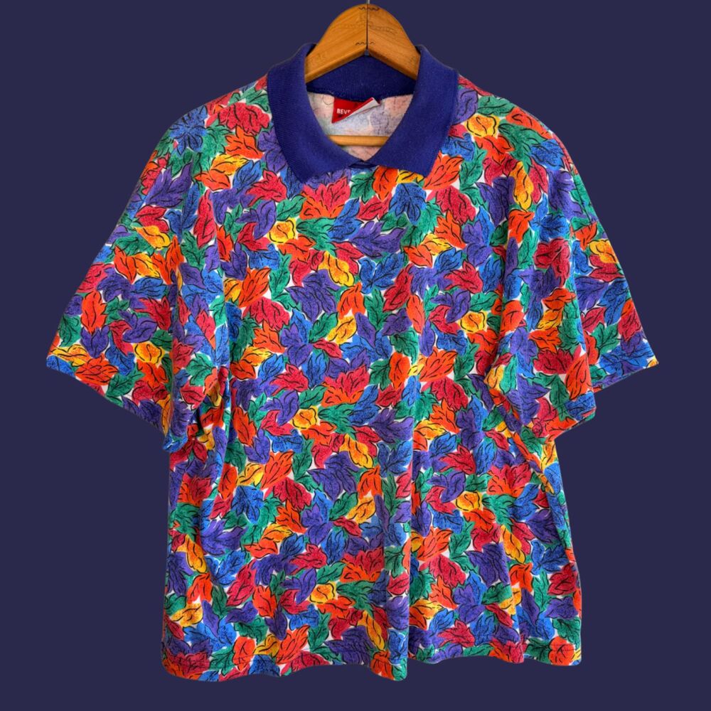 Vintage Beverly Hills Blues Sport Collared Floral Print Shirt